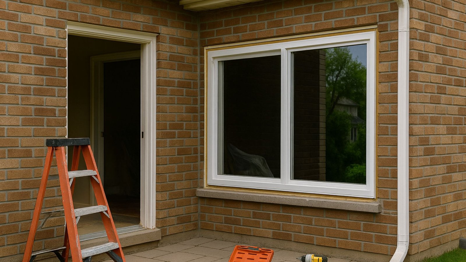 Window and door installation crew fitting a replacement unit in an Ontario home