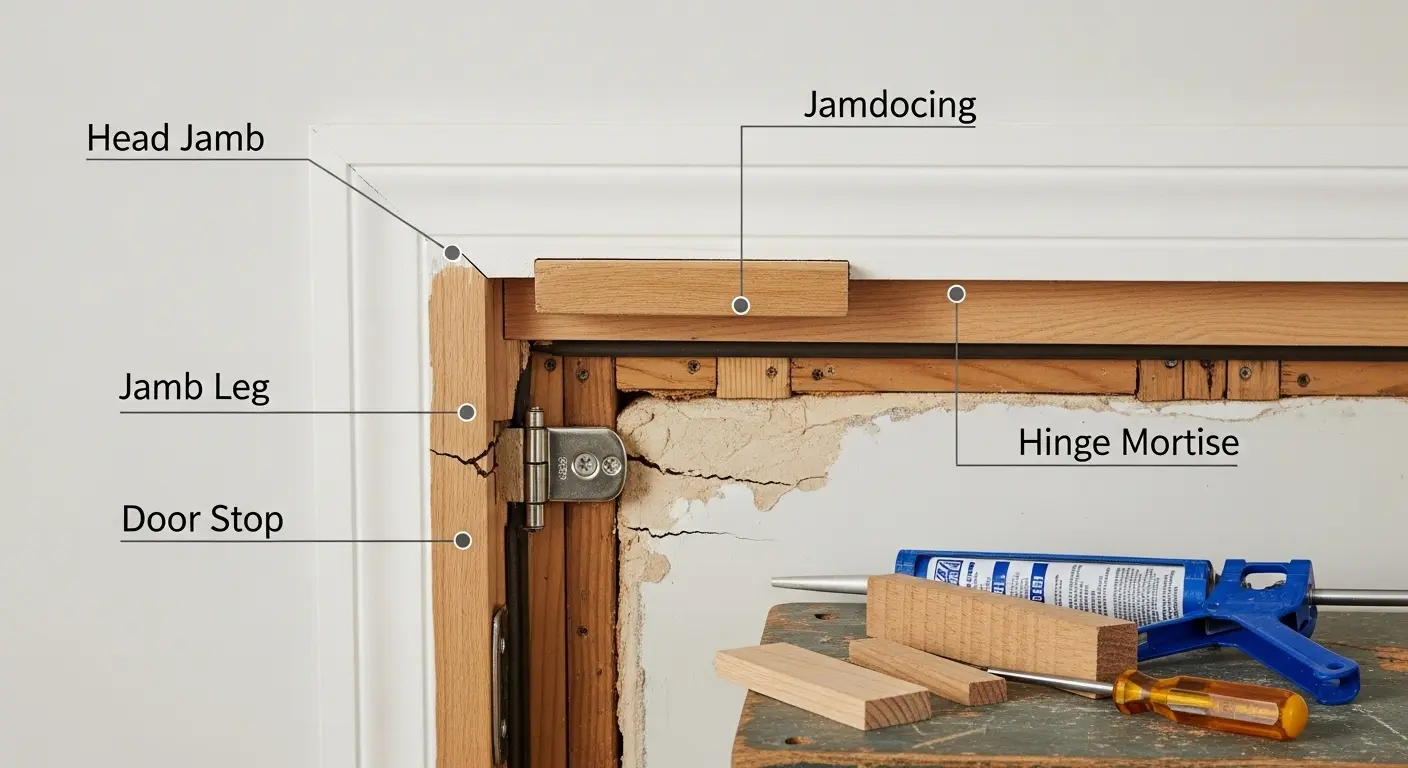 Door jamb structure showing frame parts and common problems